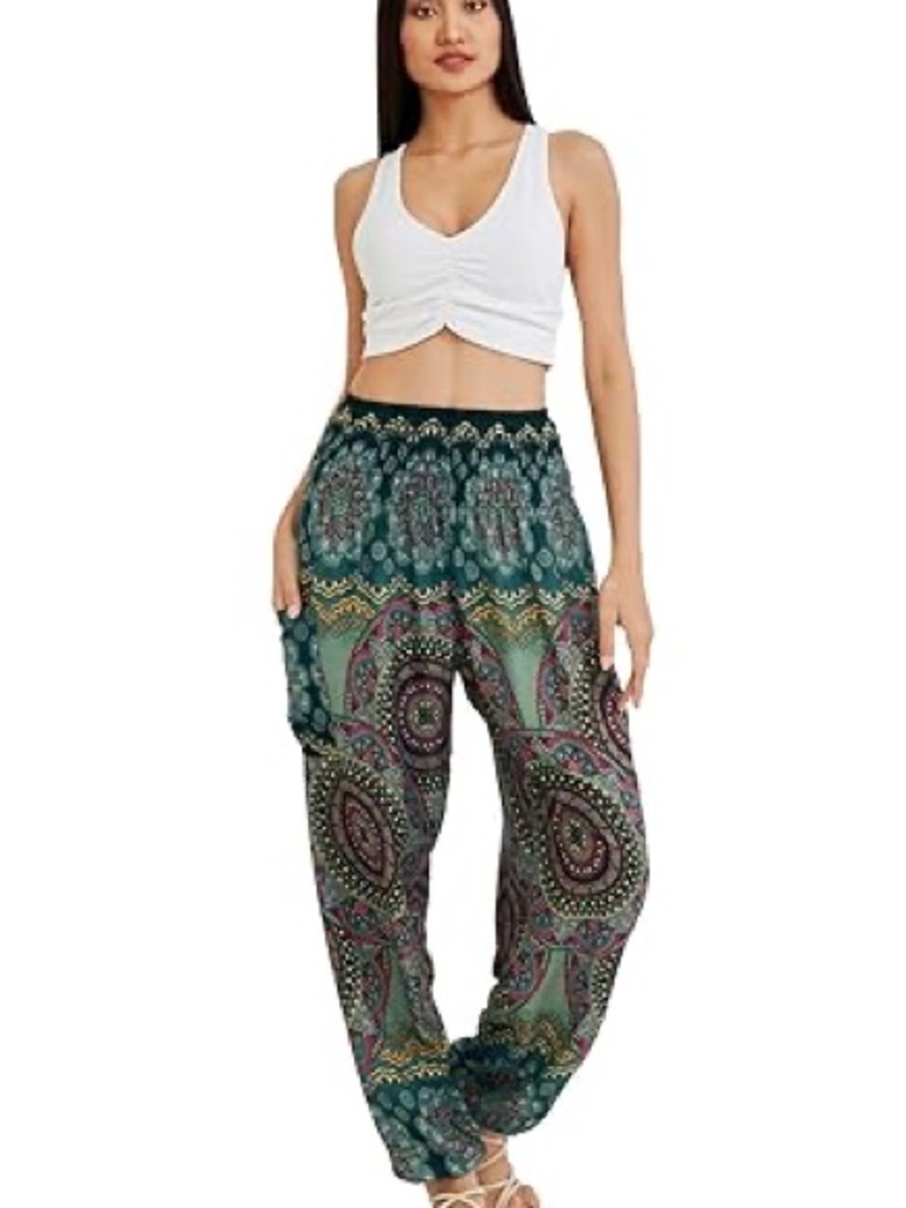 Bohemian Paisley Green Harem Joggers - Women's Relaxed Track Pants